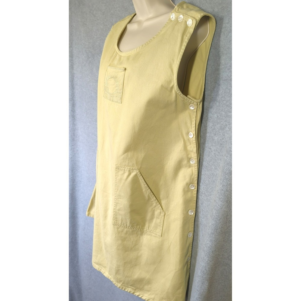 Cotton Flax Mini Shift Dress L Pastel Green Pockets Shell Side Buttons Comfort